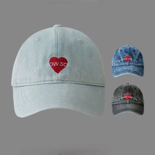 Cap Denim Baseball Heart Embroidered