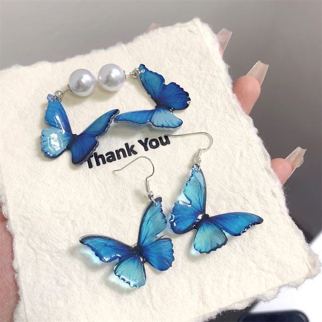 Hook Earring / Drop Butterfly Clip-On