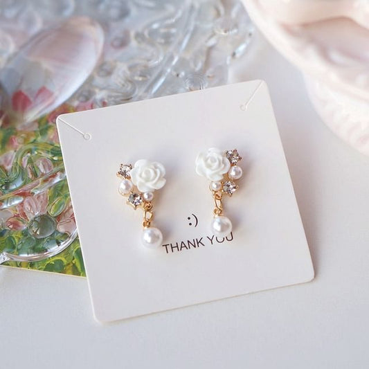 Clip-On Floral Earring Faux Rhinestone / Pearl Drop