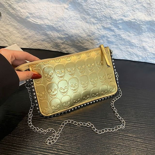 Skull Strap Patterned Chain Crossbody Bag
