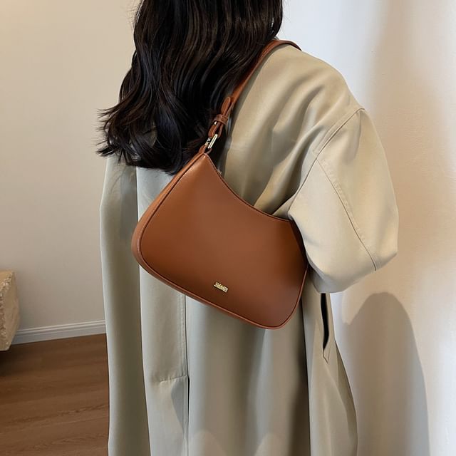 Plain Leather Faux Shoulder Bag