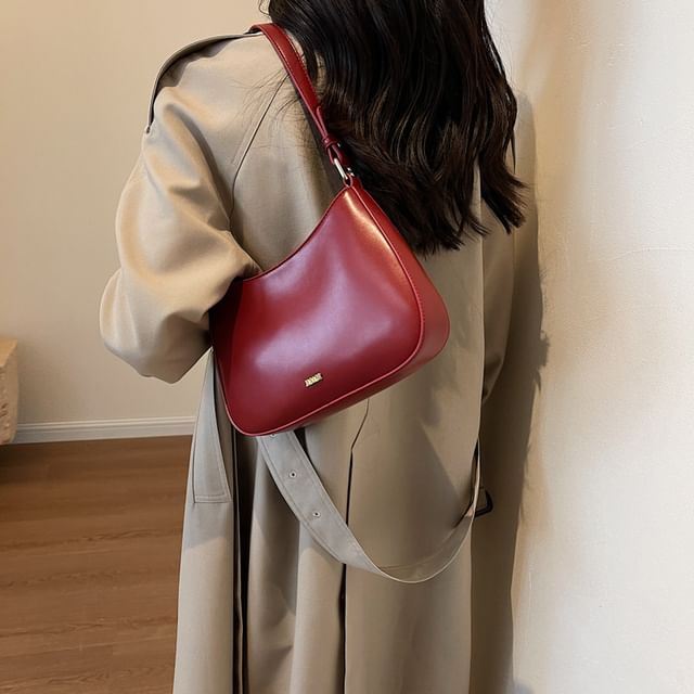 Plain Leather Faux Shoulder Bag