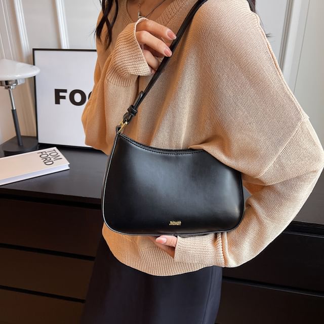 Plain Leather Faux Shoulder Bag