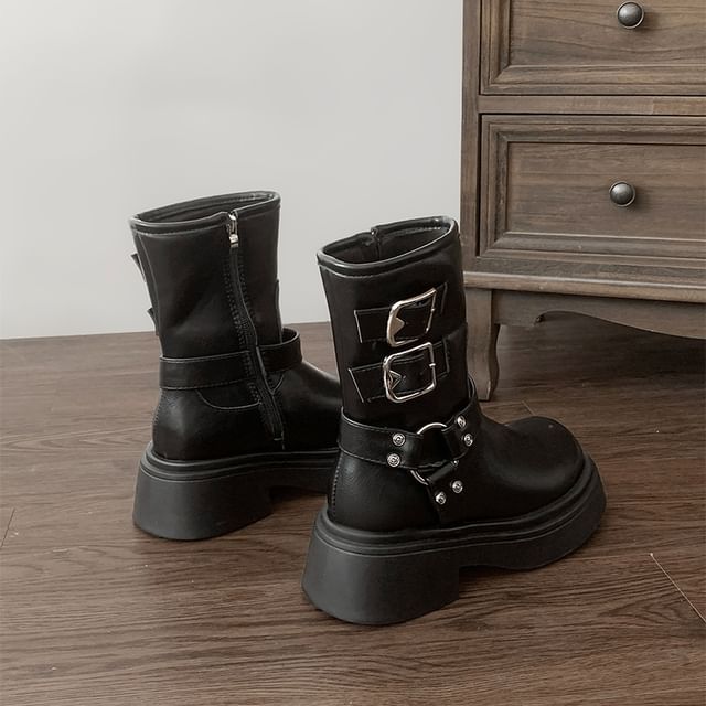Plain Platform Boots Short Buckled