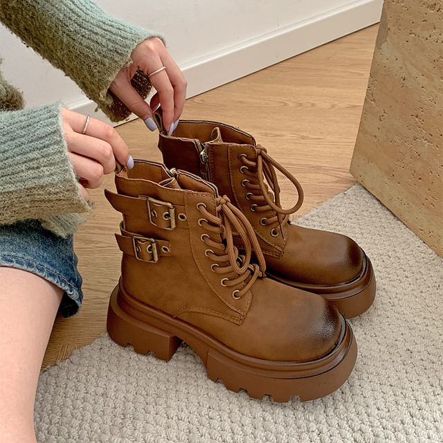 Short Lace-Up Platform Boots
