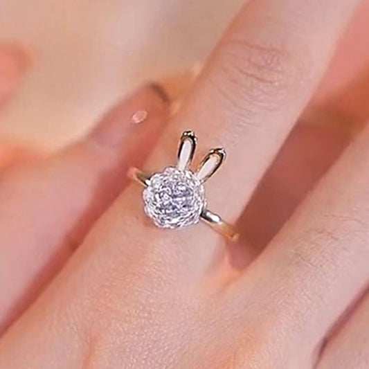 Alloy Open Rabbit Ring / Pendant Necklace Rhinestone