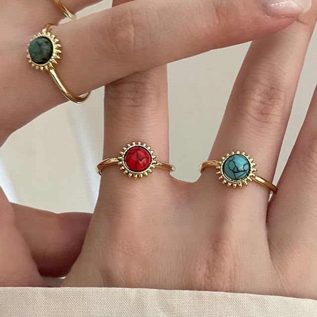 Faux Open Sun Alloy Gemstone Ring