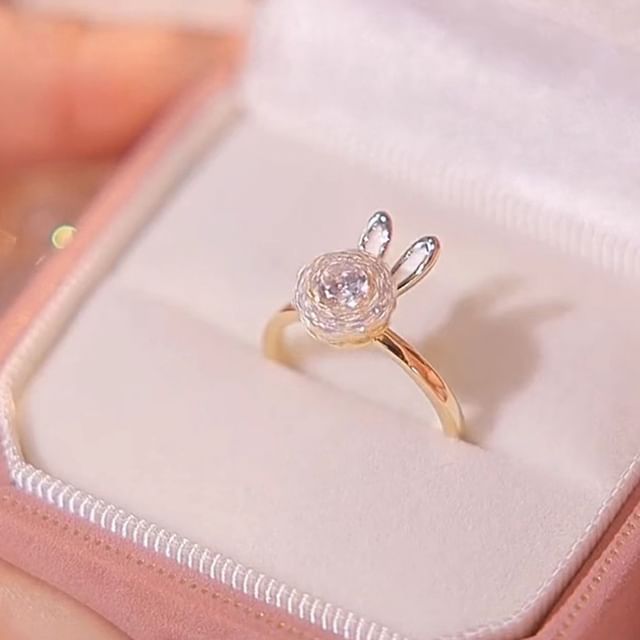 Alloy Open Rabbit Ring / Pendant Necklace Rhinestone