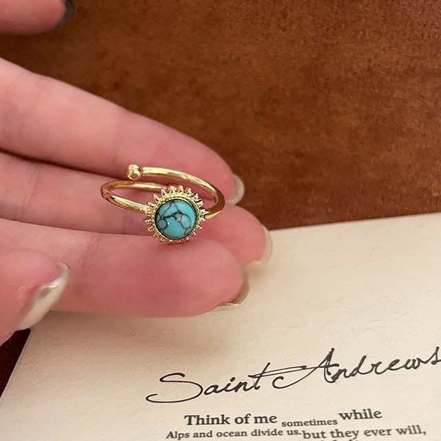 Faux Open Sun Alloy Gemstone Ring