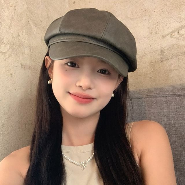 Cap Leather Newsboy Faux