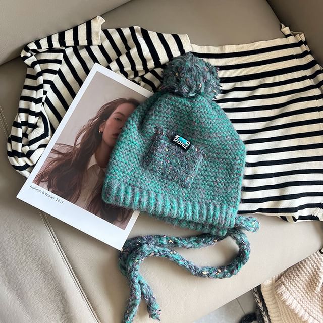 Pom Melange Earflap Hat