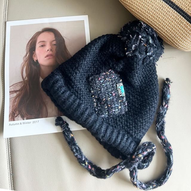 Pom Melange Earflap Hat