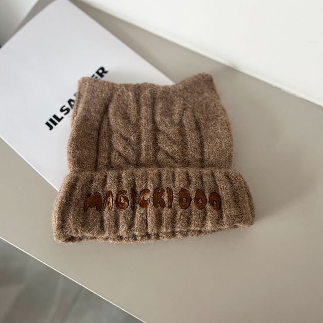 Embroidered Beanie Knit Cable Lettering