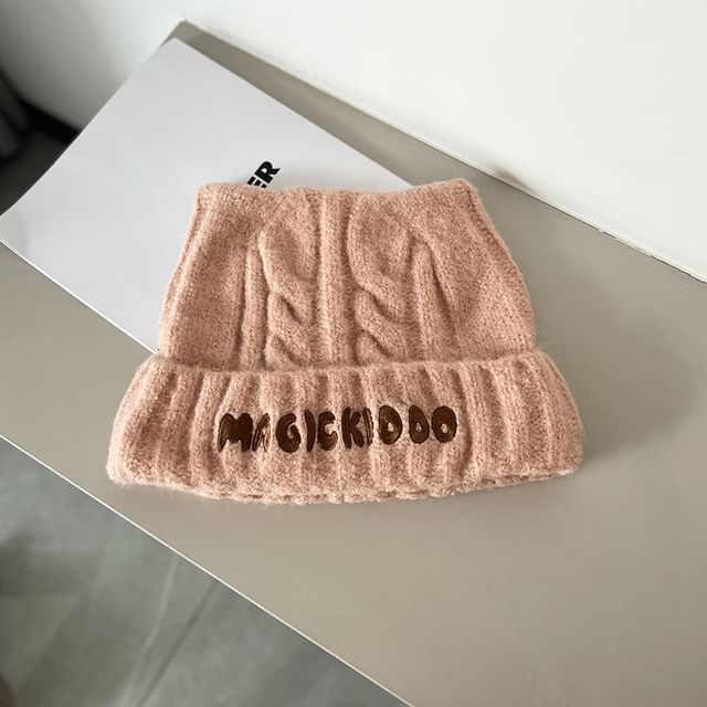 Embroidered Beanie Knit Cable Lettering