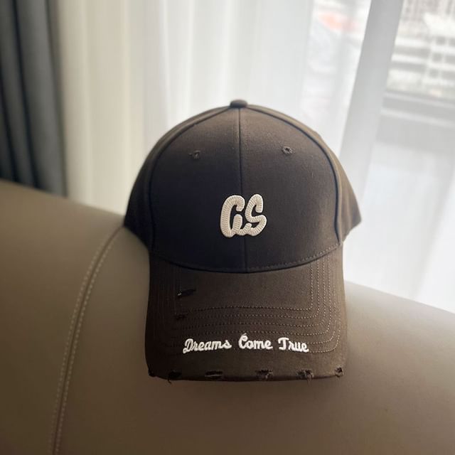 Cap Distressed Baseball Embroidered Lettering