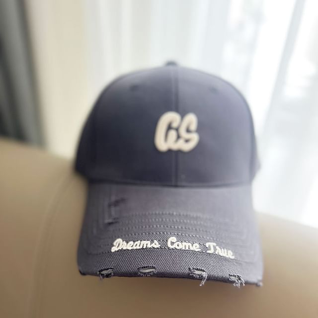 Cap Distressed Baseball Embroidered Lettering