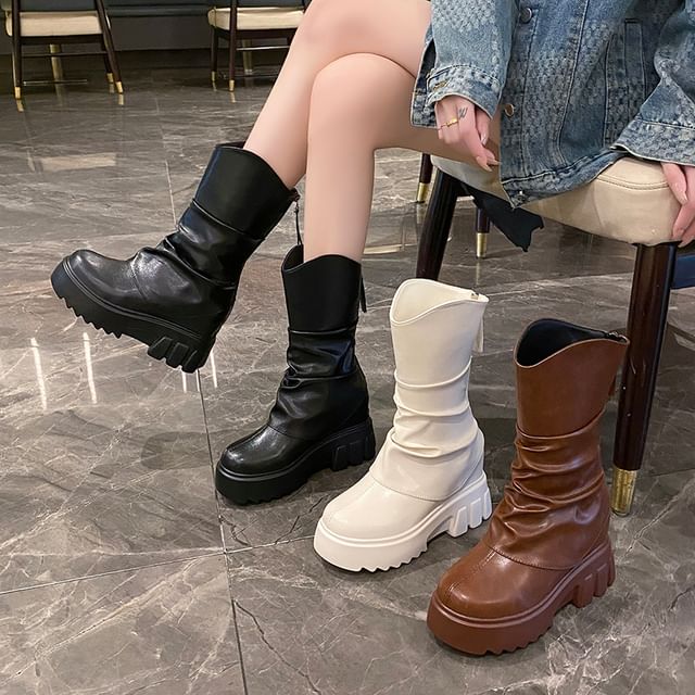 Panel Platform Boots Calf Mid