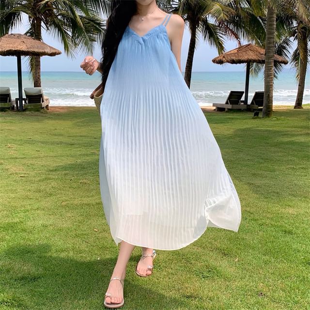 Midi Spaghetti A-Line Gradient Dress Strap