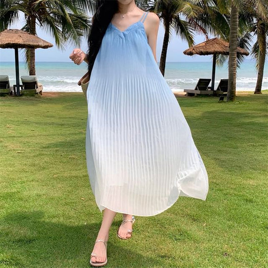 Midi Spaghetti A-Line Gradient Dress Strap