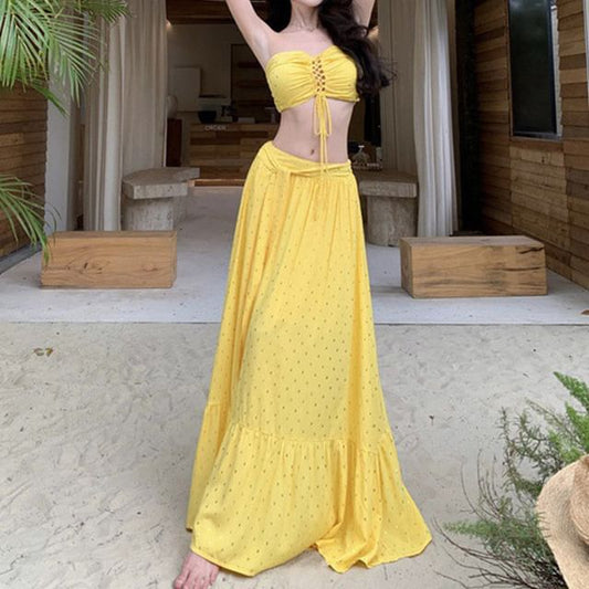 Rise Maxi Tube Mid Crop Set: Lace-Up + Top A-Line Skirt