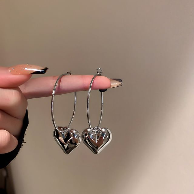 Earring Designs) (Various Dangle Heart Hoop Alloy