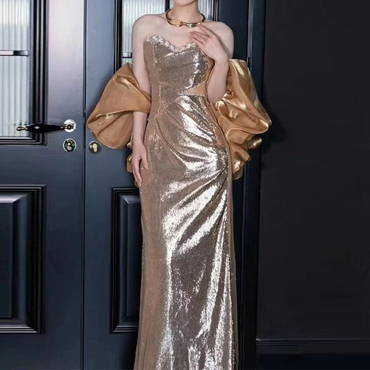 Gown Sheath Strapless Evening Sequin