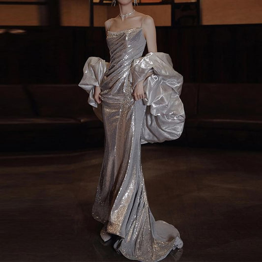 Sequin Evening Gown Strap Spaghetti Mermaid