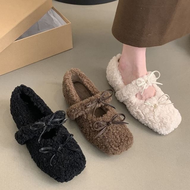 Bow Jane Hidden Mary Wedge Square Toe Shoes Fleece