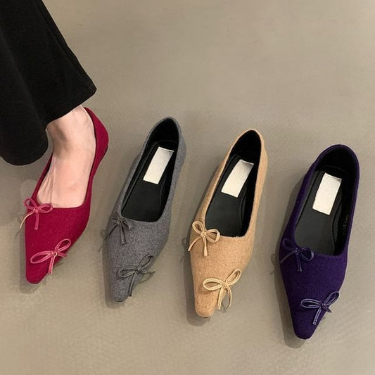 Toe Pointed Flats Bow