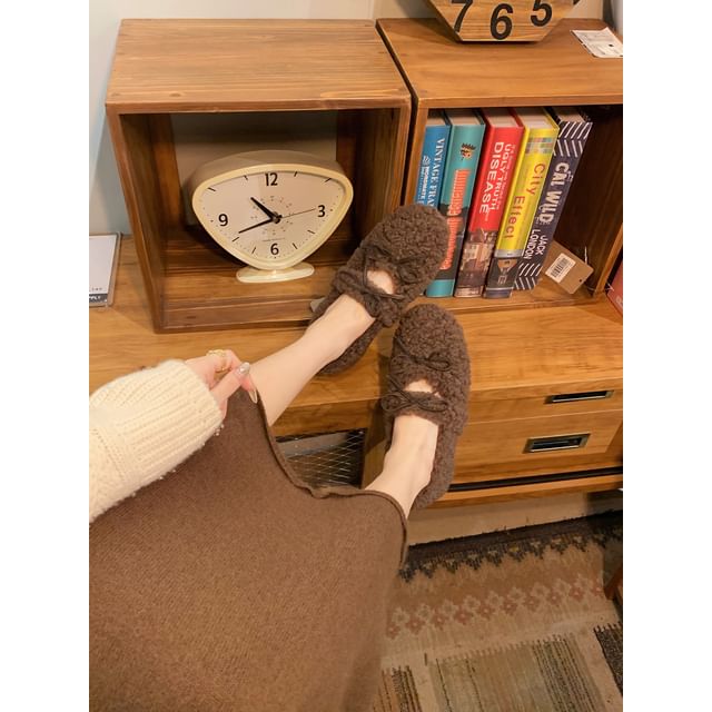 Jane Mary Wedge Bow Fleece Shoes Hidden