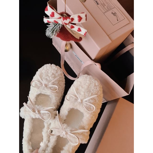 Jane Mary Wedge Bow Fleece Shoes Hidden