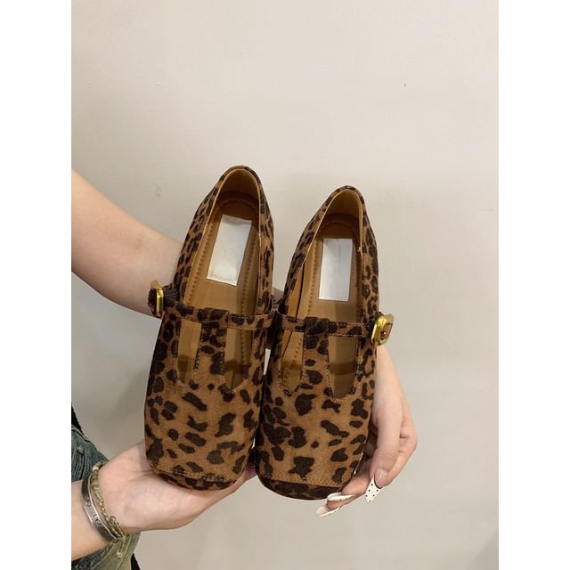 Faux T-Strap Square Suede Toe Flats