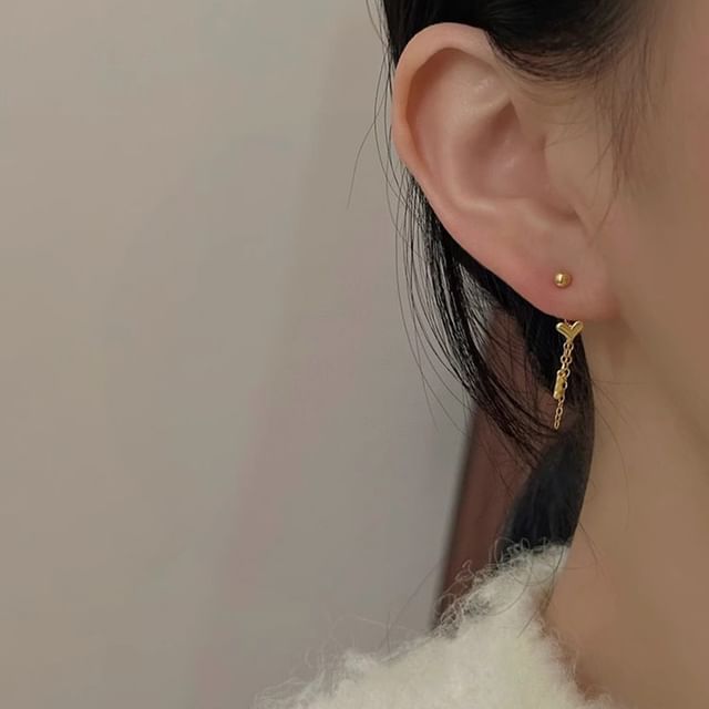 Threader Earring Heart Alloy