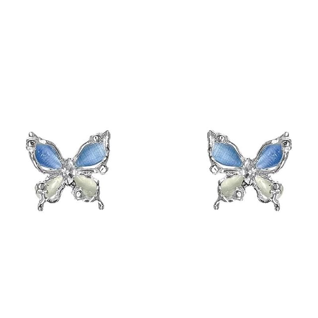Faux Stone Cat Earring Stud Butterfly Alloy Eye