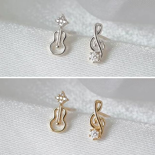 Stud Earring Music Asymmetrical Note Alloy Guitar Rhinestone