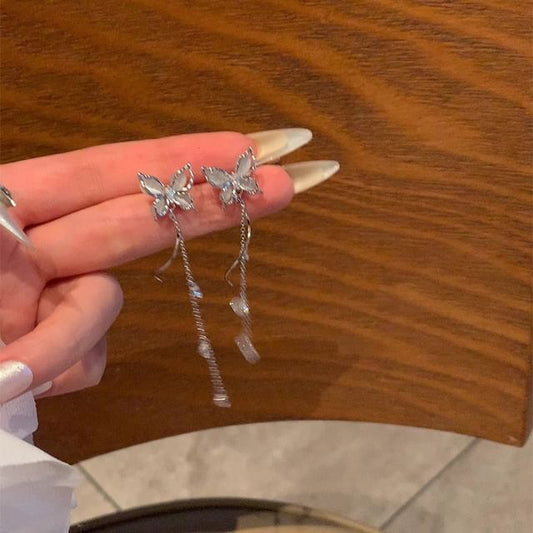 Cat Faux Alloy Dangle Eye Butterfly Stone Earring