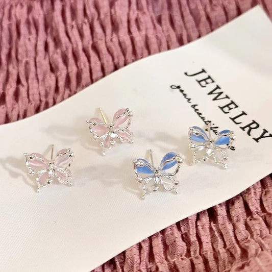 Faux Stone Cat Earring Stud Butterfly Alloy Eye