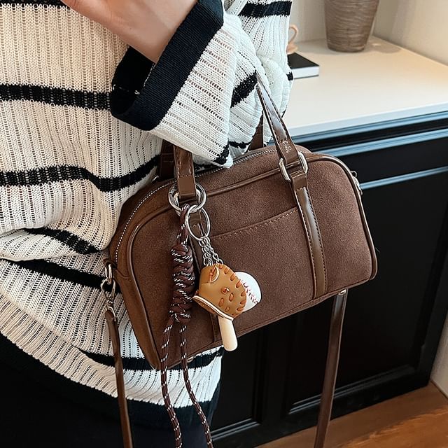 Suede Top Baseball Bag Handle / Set Charm Faux Crossbody