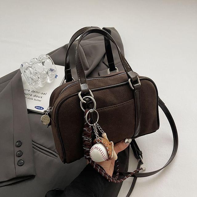 Suede Top Baseball Bag Handle / Set Charm Faux Crossbody