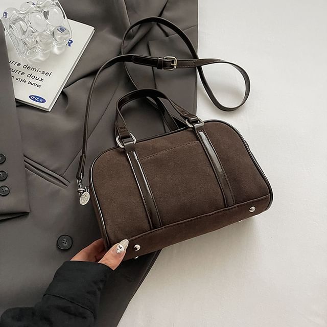 Suede Top Baseball Bag Handle / Set Charm Faux Crossbody