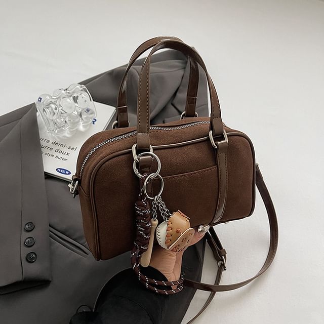 Suede Top Baseball Bag Handle / Set Charm Faux Crossbody