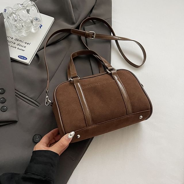 Suede Top Baseball Bag Handle / Set Charm Faux Crossbody