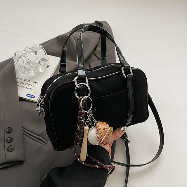 Suede Top Baseball Bag Handle / Set Charm Faux Crossbody
