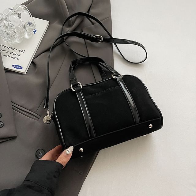 Suede Top Baseball Bag Handle / Set Charm Faux Crossbody