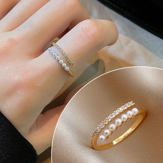 Freshwater Rhinestone Pearl Open Ring
