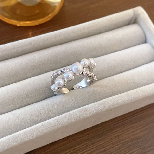 Freshwater Rhinestone Pearl Open Ring