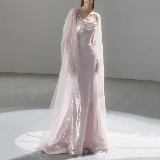 Lace Sheath Evening Trim Plain Spaghetti Gown Strap