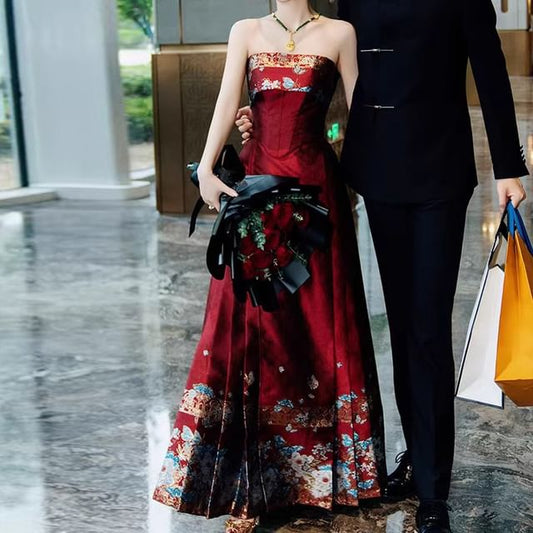 Embroidered Strapless A-Line Wedding Gown