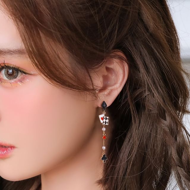 Sterling Print Poker Silver Earring Ear / Cuff Stud Card