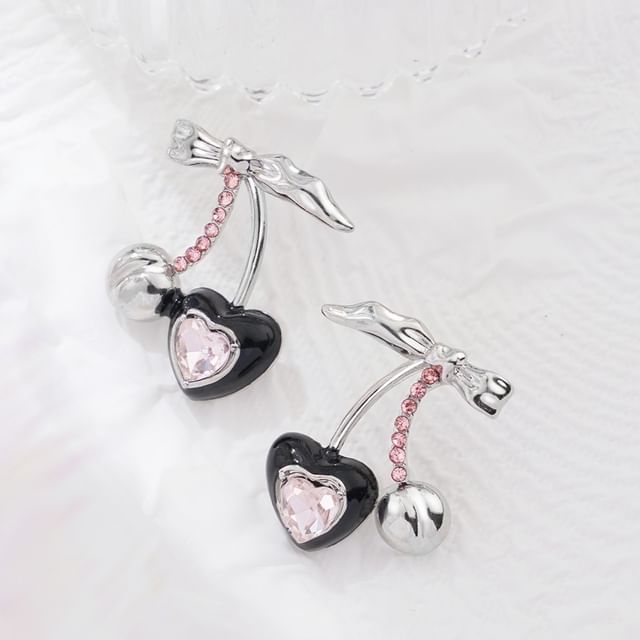 Rhinestone / Sterling Silver Stud Earring Cherry Ear Cuff